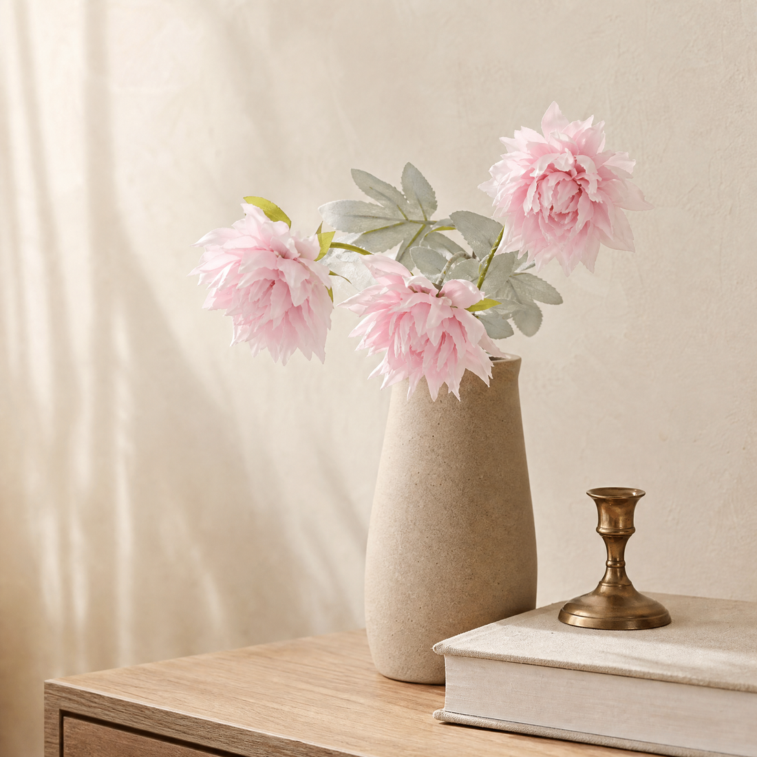 Artificial Dahlia Stem 3 Heads – Faux Silk Flower for Vase Wedding Home Decor