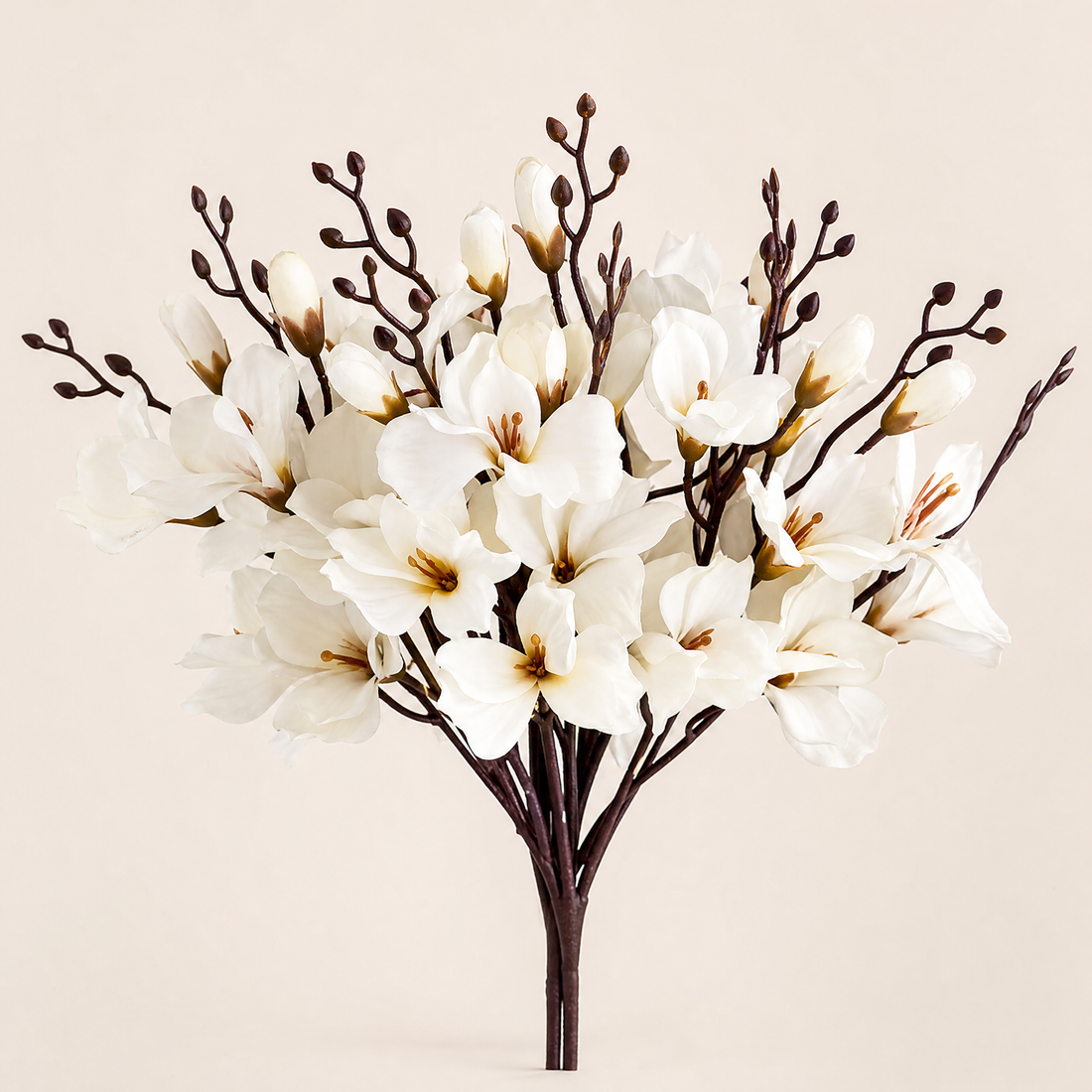Faux Magnolia Stem Bouquet – 20 Head Silk Flower Arrangement Wedding Table Decor