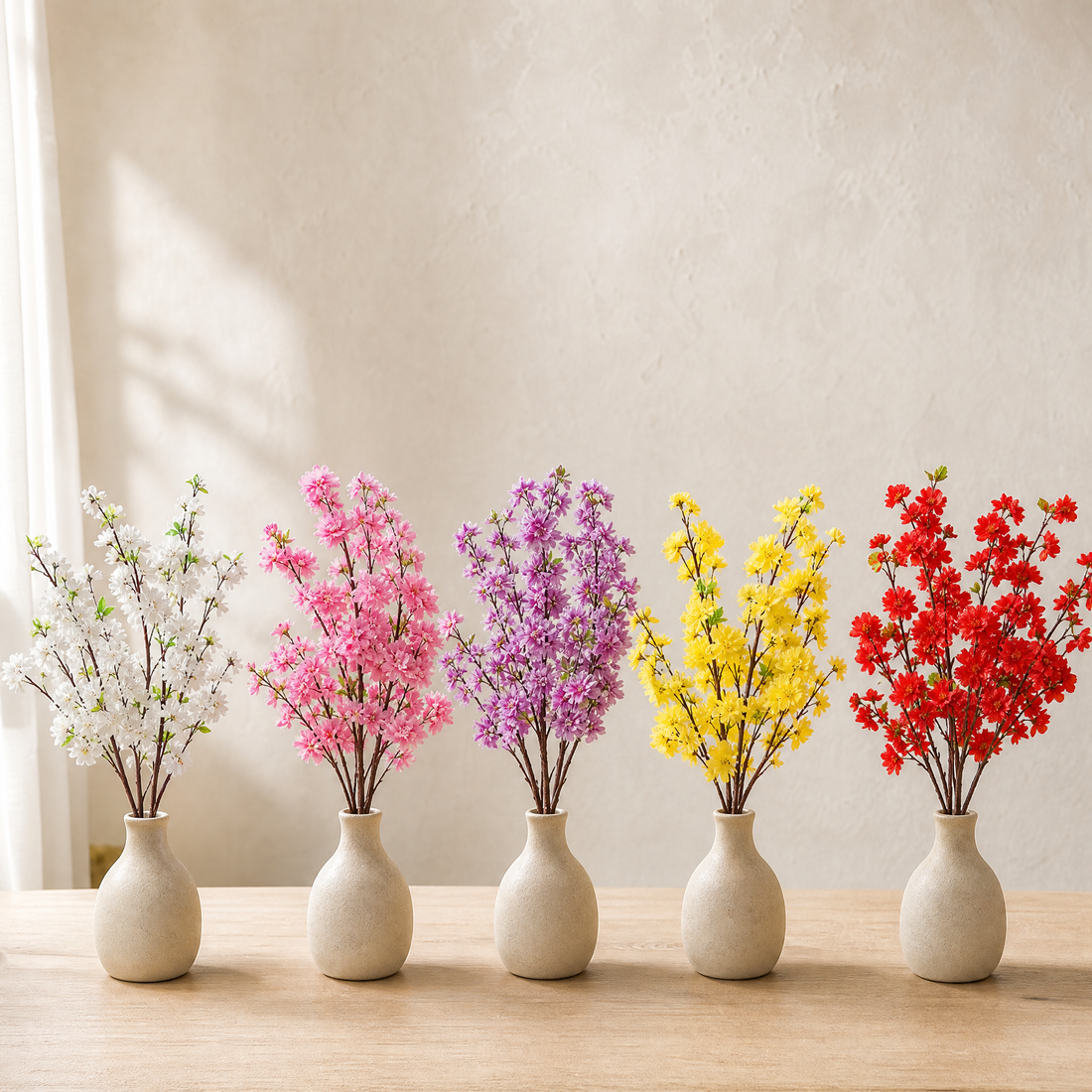Sakura Artificial Flower Stems – Silk Faux Cherry Blossom Branch Home Decor