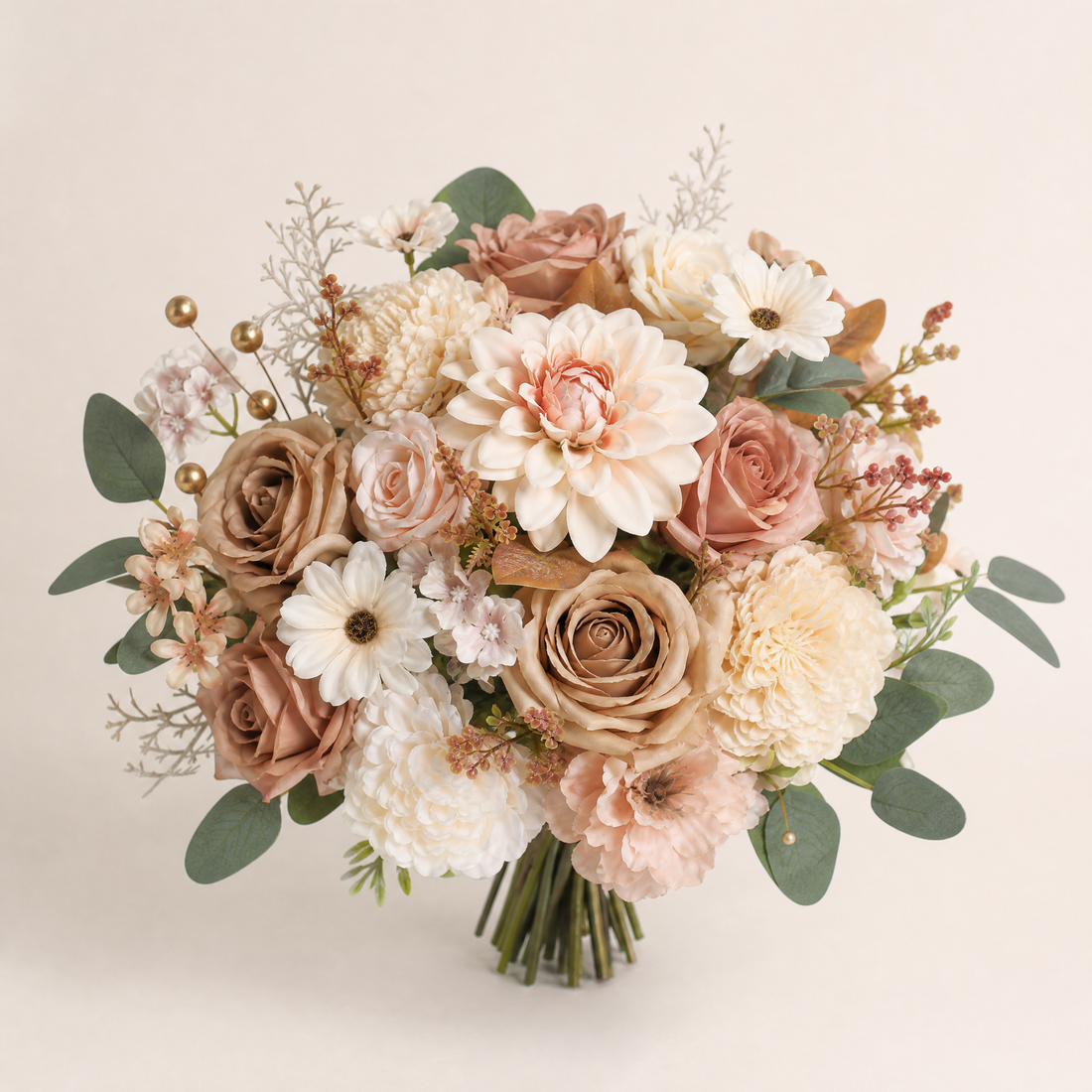 Silk Flower Box Set – Dusty Rose Blush Dahlia Roses for Bridal Bouquet and Home Decor