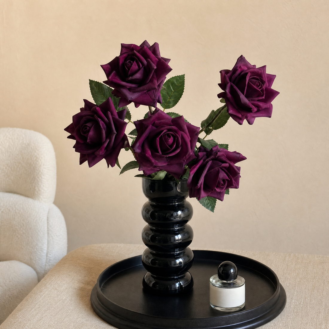 Faux Rose Stems Set of 5 – Real Touch Silk, Bridal Bouquet, Home Floral Decor