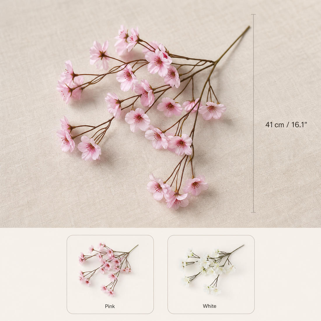 Faux Cherry Blossom Stem – Silk Plum Branch for Home Decor, Vase, Wedding Florals