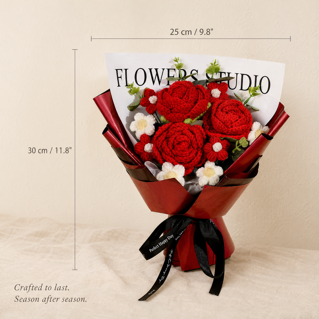 Red Crochet Flower Bouquet – Handmade Knit Roses, Lasting Gift for Valentine's Day