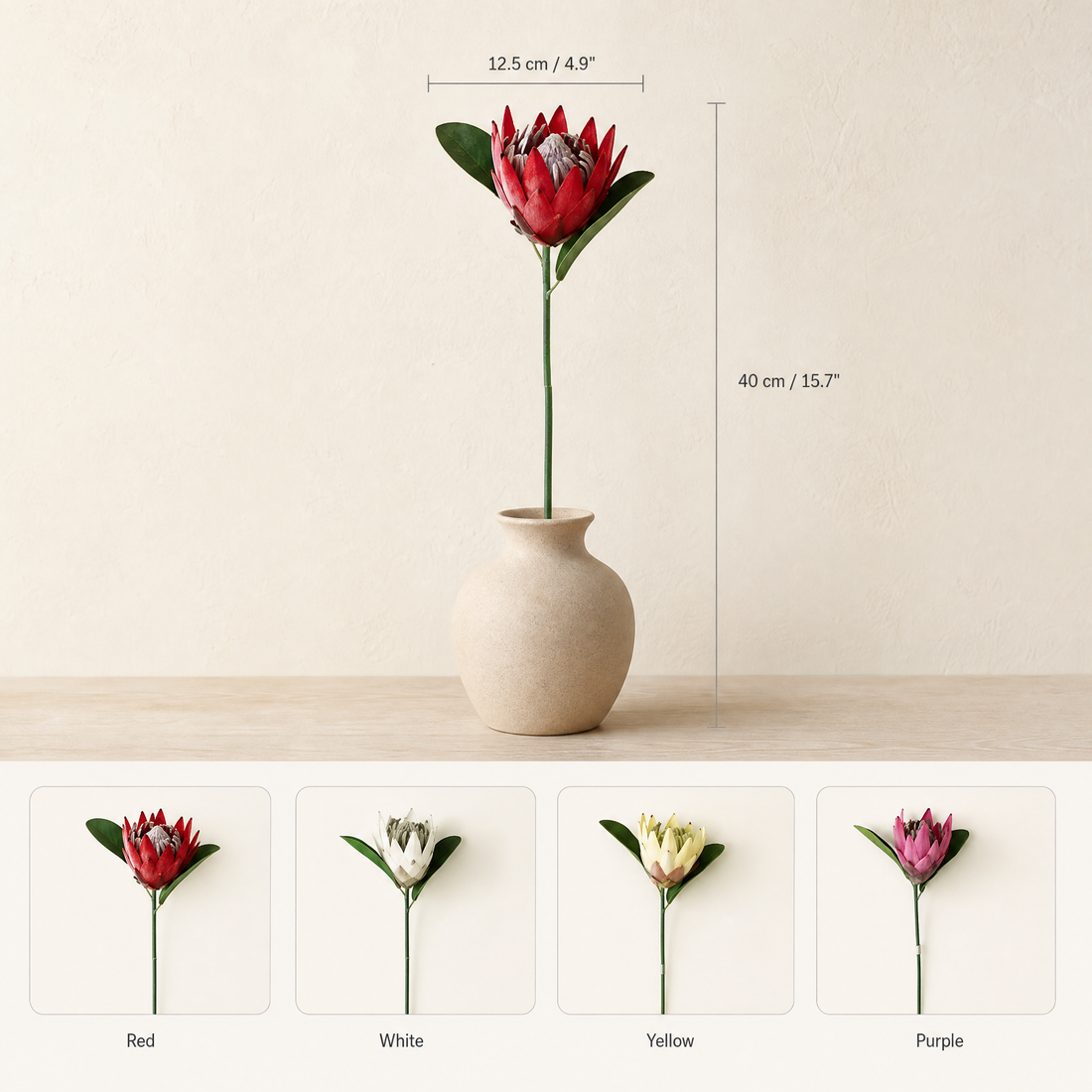 Faux King Protea Stem – Silk Artificial Flower for Wedding and Home Decor