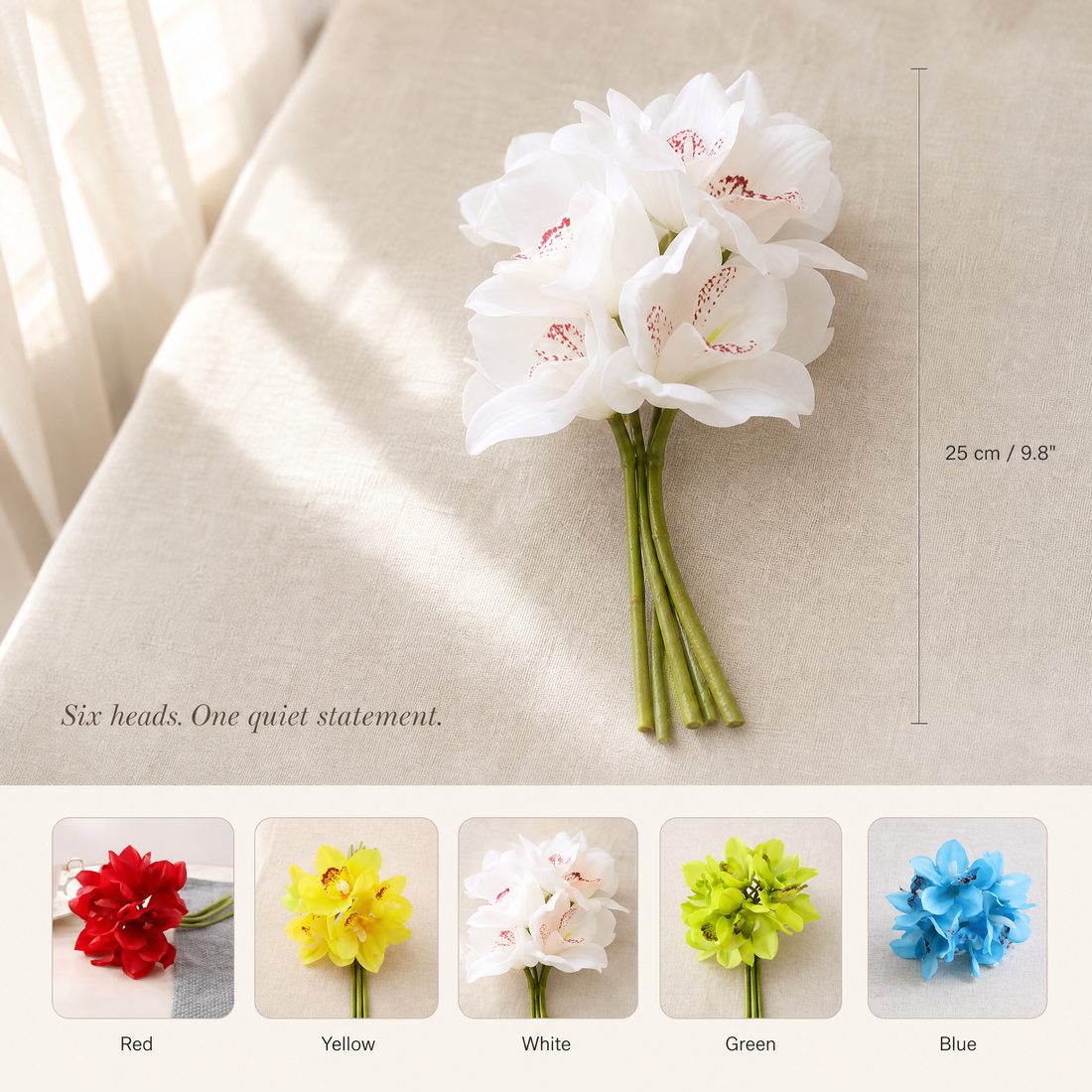 Faux Cymbidium Orchid Bouquet – 6 Head Real Touch Latex Wedding Bridal Flowers