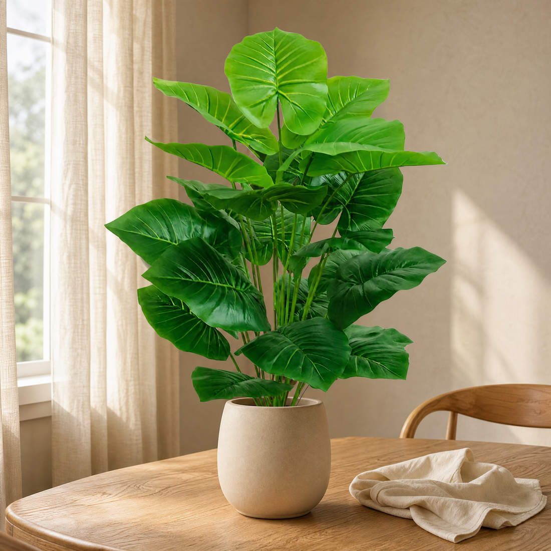 Artificial Tropical Plant Stem 100cm – 18 Leaf Faux Taro for Indoor Living Room Decor