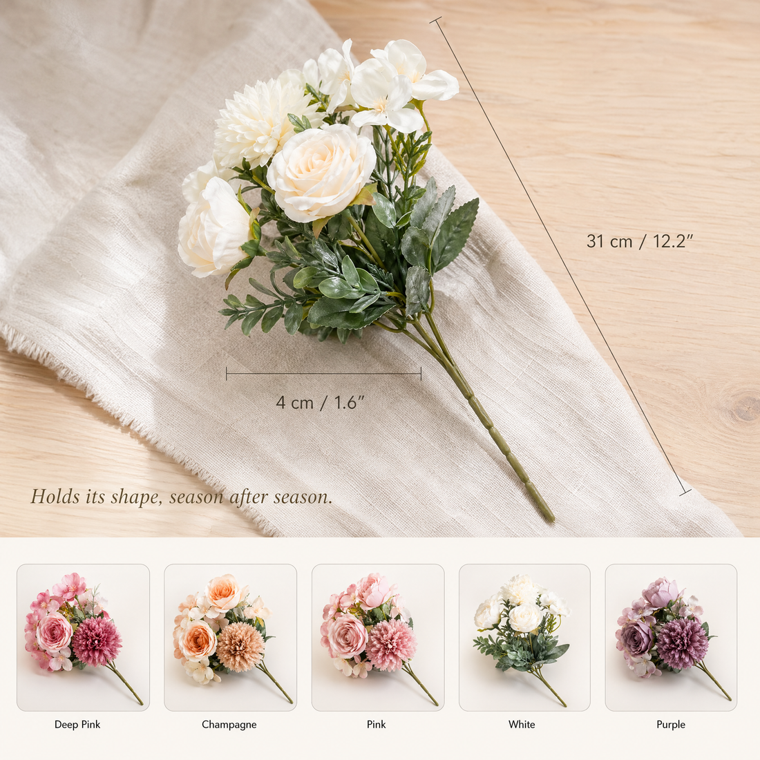 Artificial Rose Chrysanthemum Stems – Silk Faux Bouquet for Wedding Table Home Decor