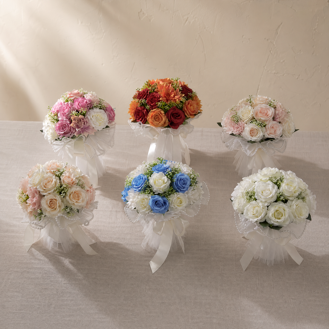 Silk Rose Bridal Bouquet – Faux Peony Dahlia Wedding Flowers, Photo Prop, Home Decor