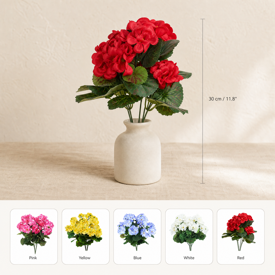 Artificial Begonia Bush – Faux Floral Stem for Home Decor, Wreaths and Wedding Bouquets