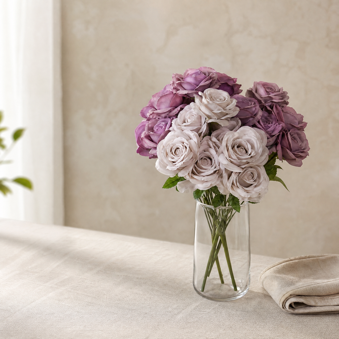 Faux Rose Bunch 10 Stems – Silk Wedding Flowers Vintage Tones Room Decor