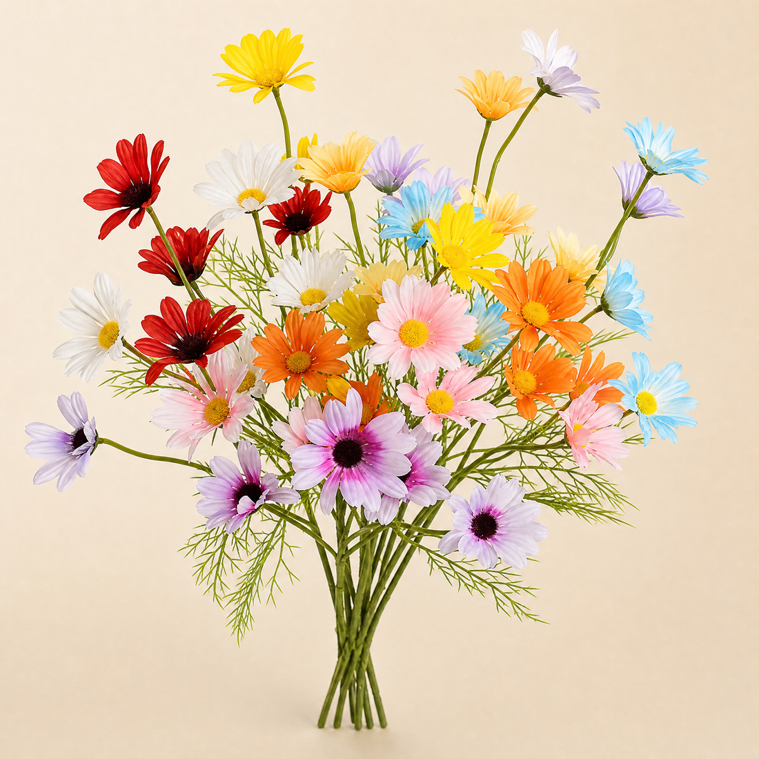 Silk Daisy Stem Faux Flower – 5 Head Cosmos Branch for Home Decor and Bouquets