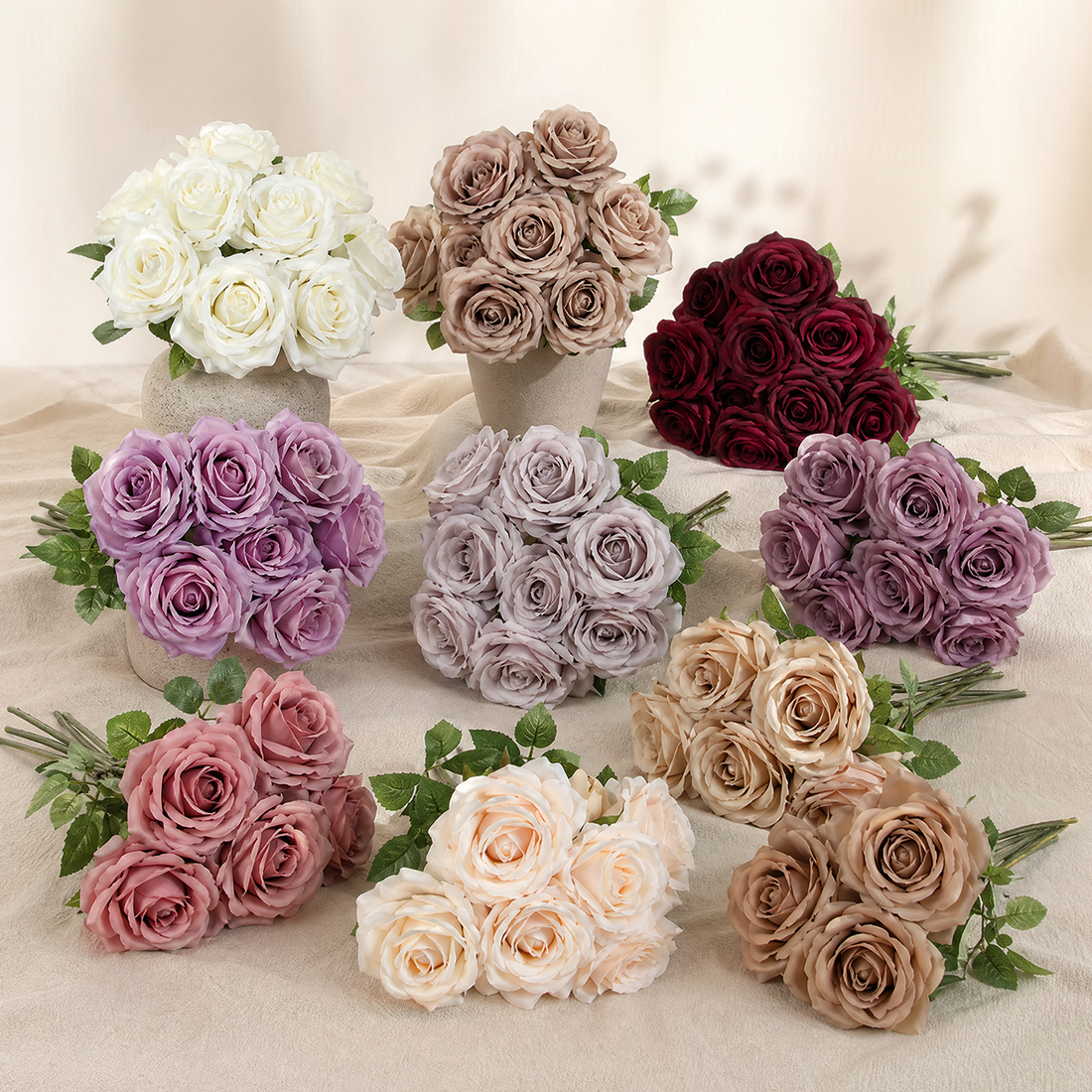 Faux Rose Bunch 10 Stems – Silk Wedding Flowers Vintage Tones Room Decor