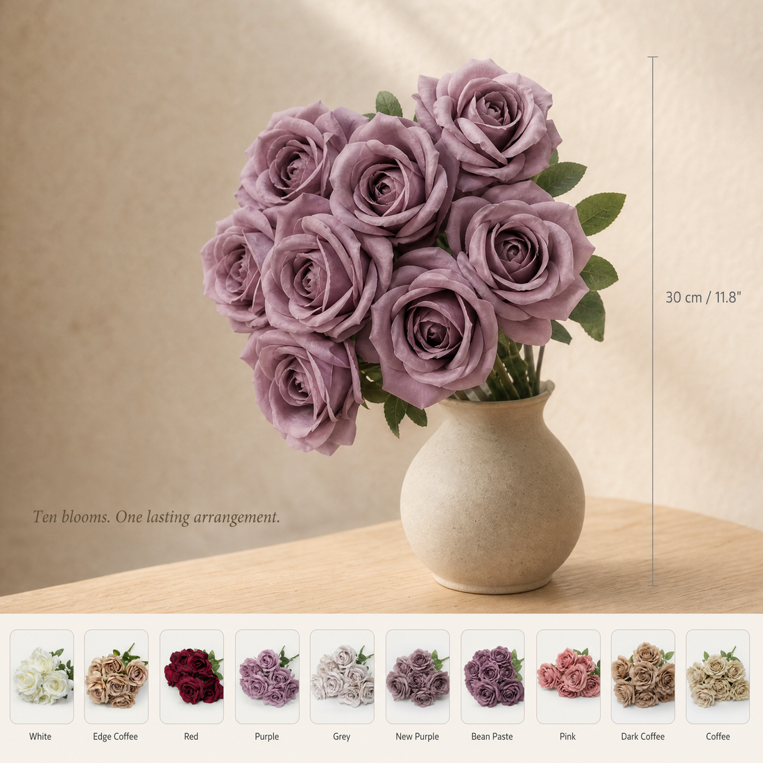 Faux Rose Bunch 10 Stems – Silk Wedding Flowers Vintage Tones Room Decor