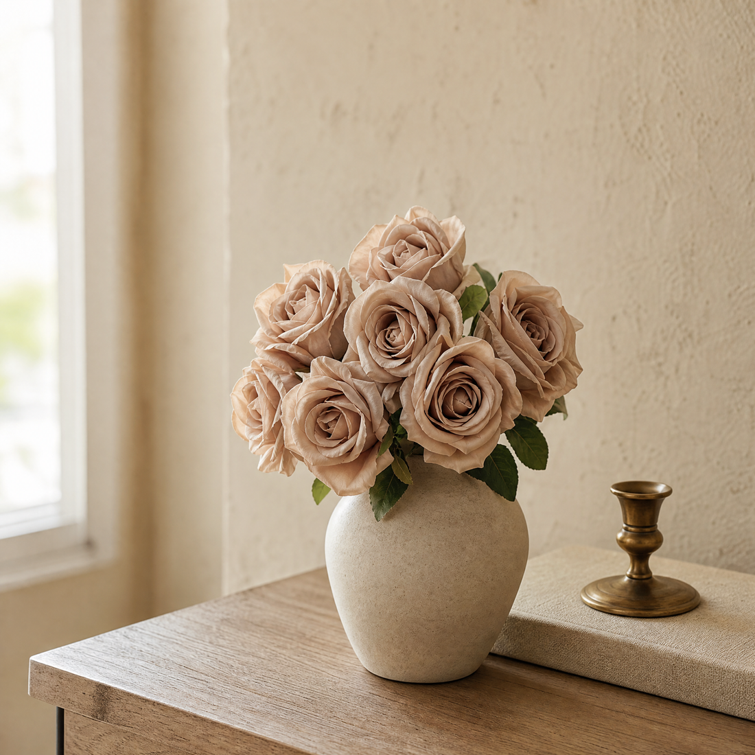 Faux Rose Bunch 10 Stems – Silk Wedding Flowers Vintage Tones Room Decor