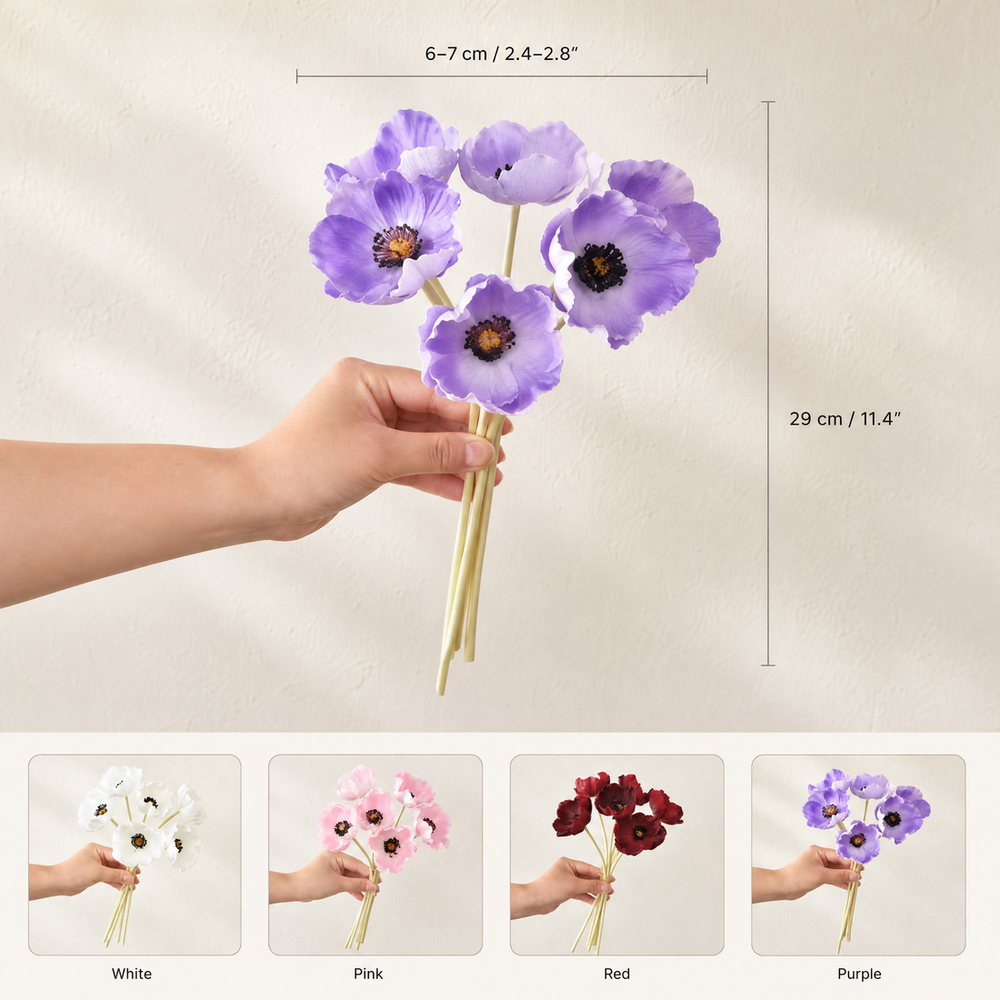 Faux Poppy Bouquet – PU Artificial Flowers for Wedding, Bridal, Home Decor