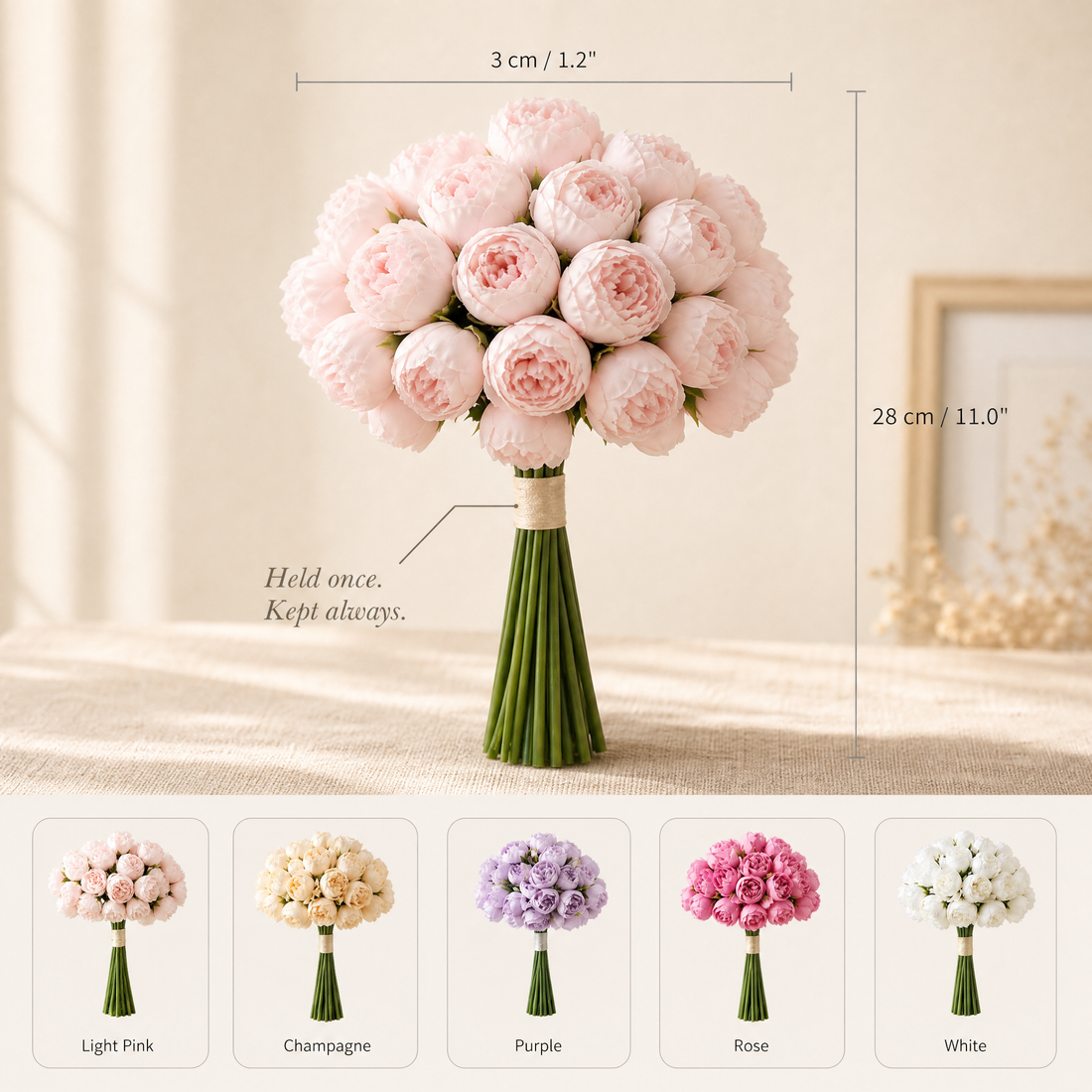 Artificial Peony Bouquet 27 Stems – Silk Fake Flowers for Vase Home Wedding Decor