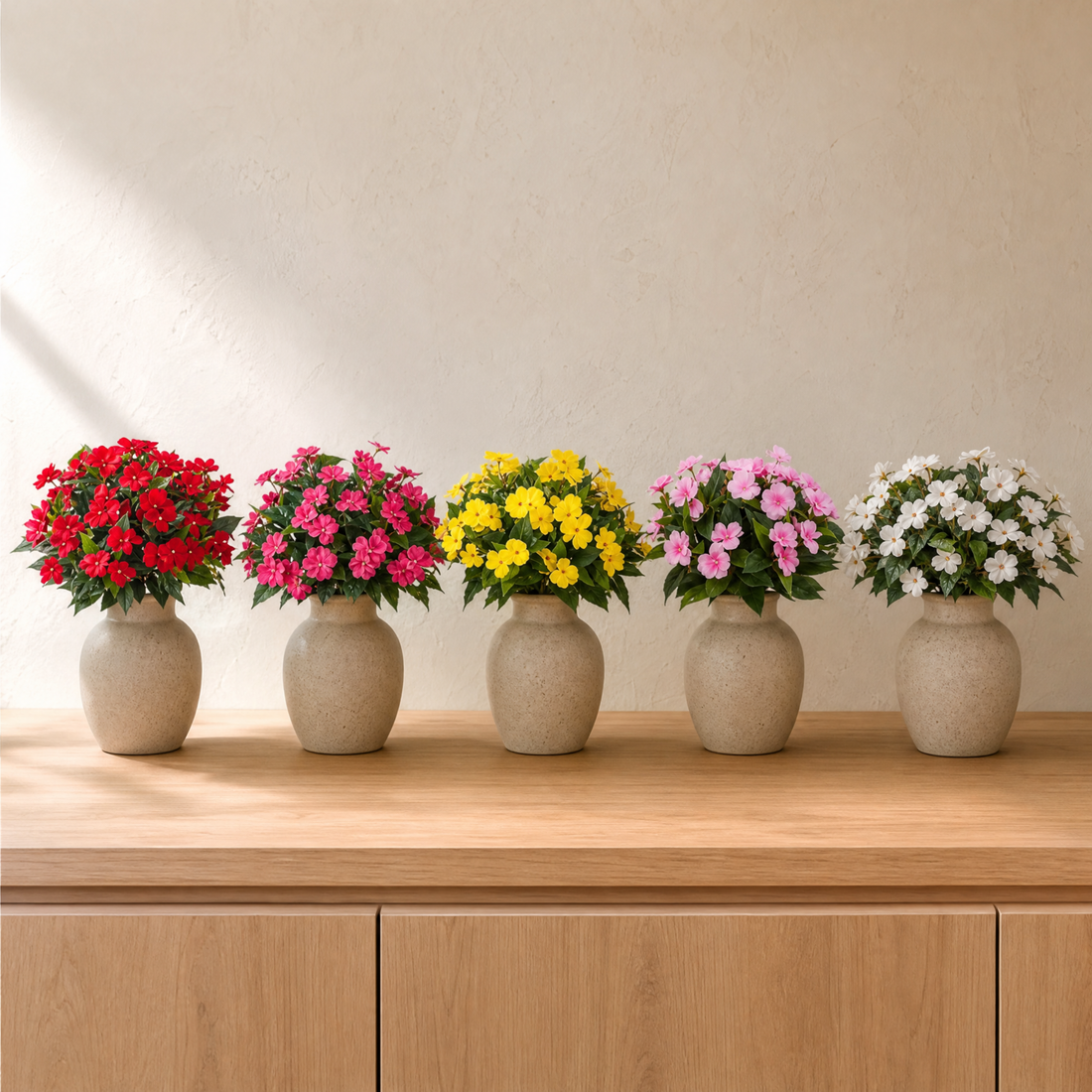 Artificial Impatiens Bouquet – Silk Flower Bush for Wedding Table Home Decor