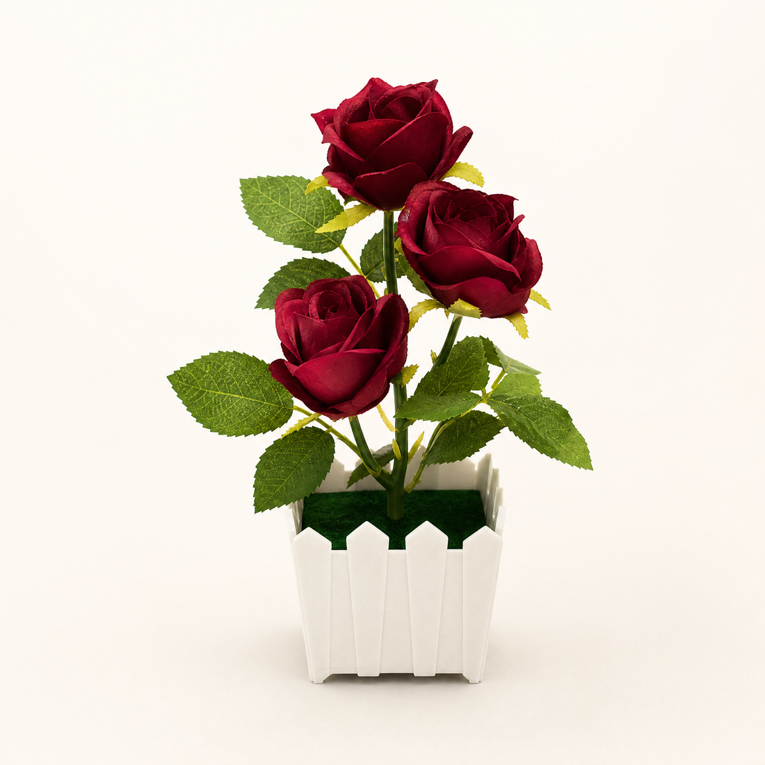 Faux Rose Bonsai in White Pot – Silk Flower Arrangement for Home and Desk Decor