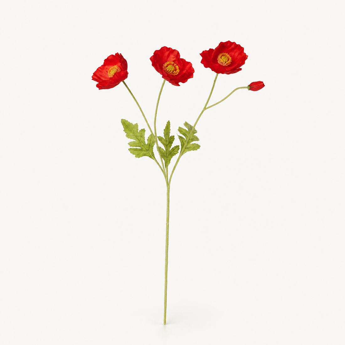 Silk Poppy Stem Faux Flowers – 4 Head Spray for Wedding and Home Decor