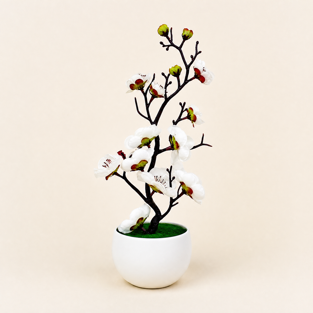 Faux Plum Blossom Bonsai – Silk Flower Potted Tree, Desk Decor, Home or Wedding
