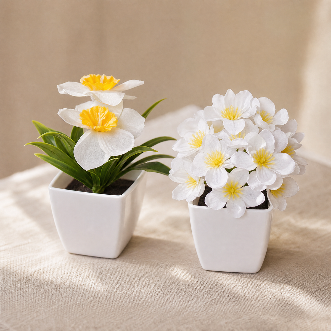Artificial Potted Plants Set of 6 – Faux Succulents and Florals in White Pots