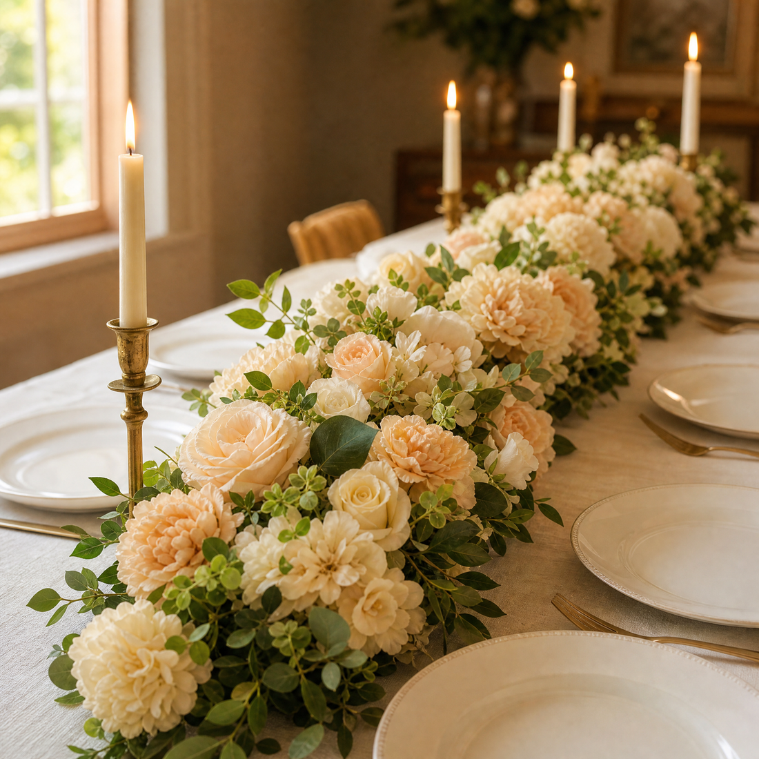Artificial Rose Peony Flower Row – Silk Arch Backdrop Wedding Table Centerpiece Decor