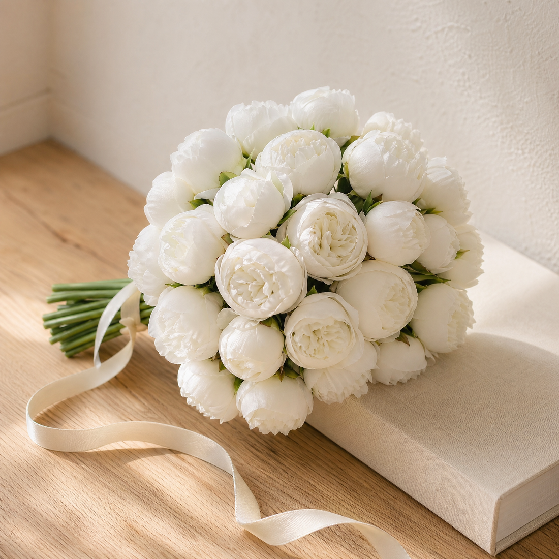 Artificial Peony Bouquet 27 Stems – Silk Fake Flowers for Vase Home Wedding Decor