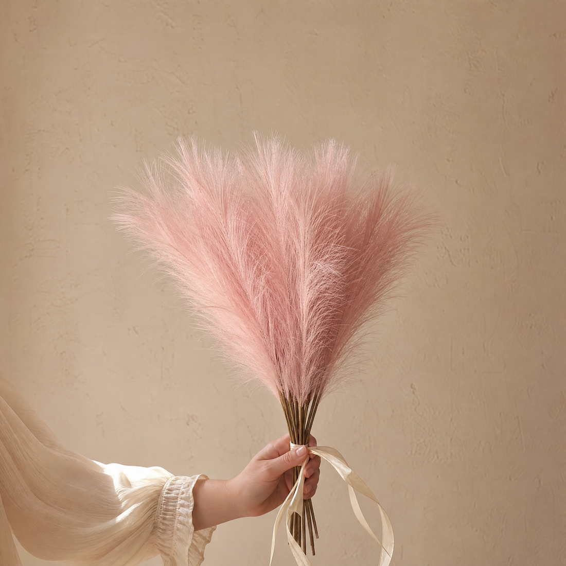 Artificial Pampas Grass Stems – Faux Bouquet for Wedding Table and Vase Decor