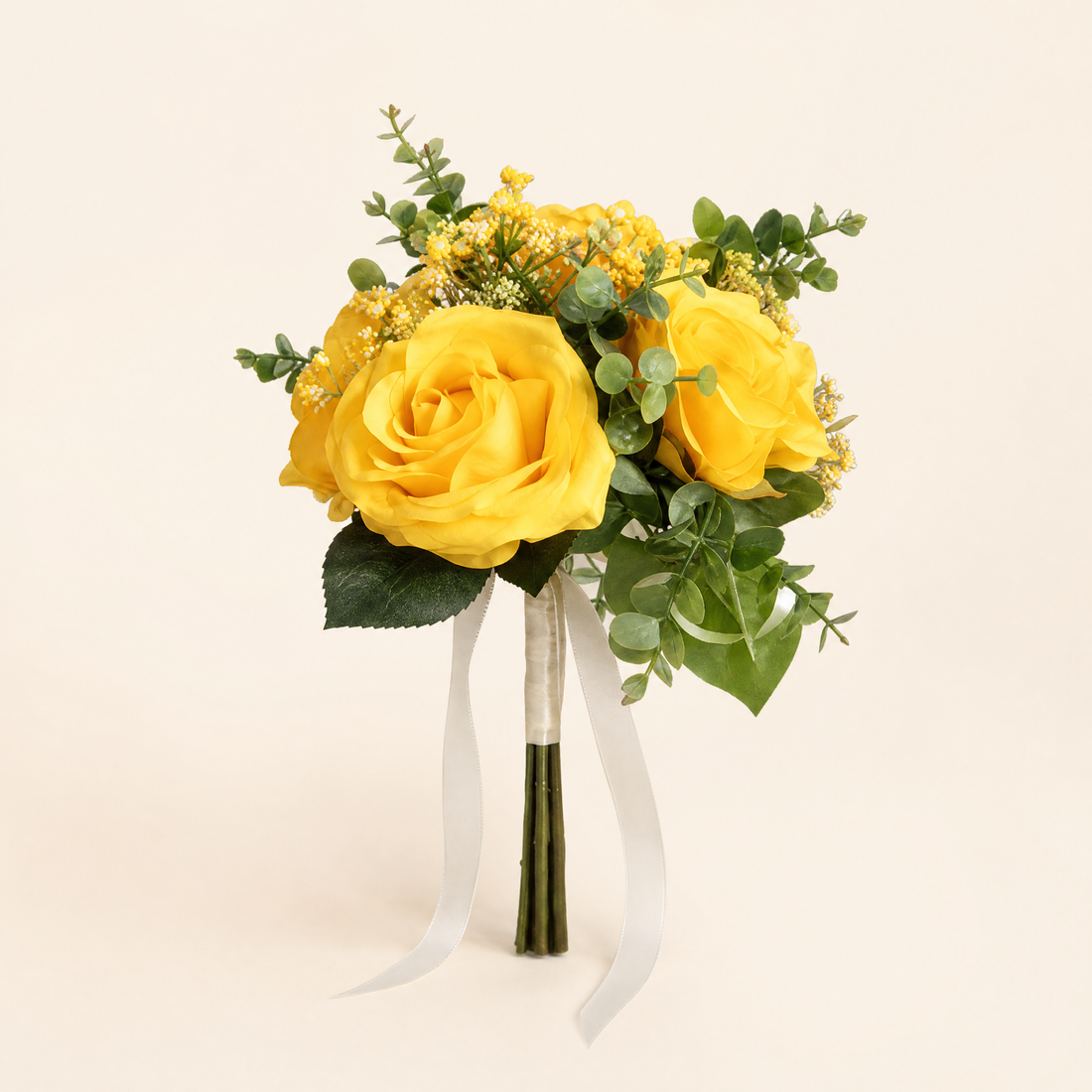 Faux Rose Bouquet with Gypsophila – Silk Wedding Flowers Home Table Decor