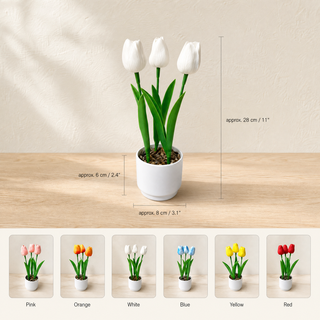 Faux Tulip Potted Plant – Realistic PVC Stems, Home Desk Decor, Wedding Table