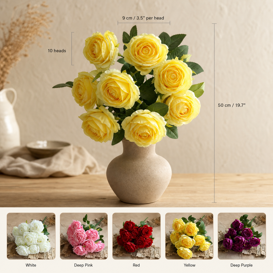 Silk Rose Bouquet 10 Heads – Faux Floral Arrangement for Wedding Home Decor