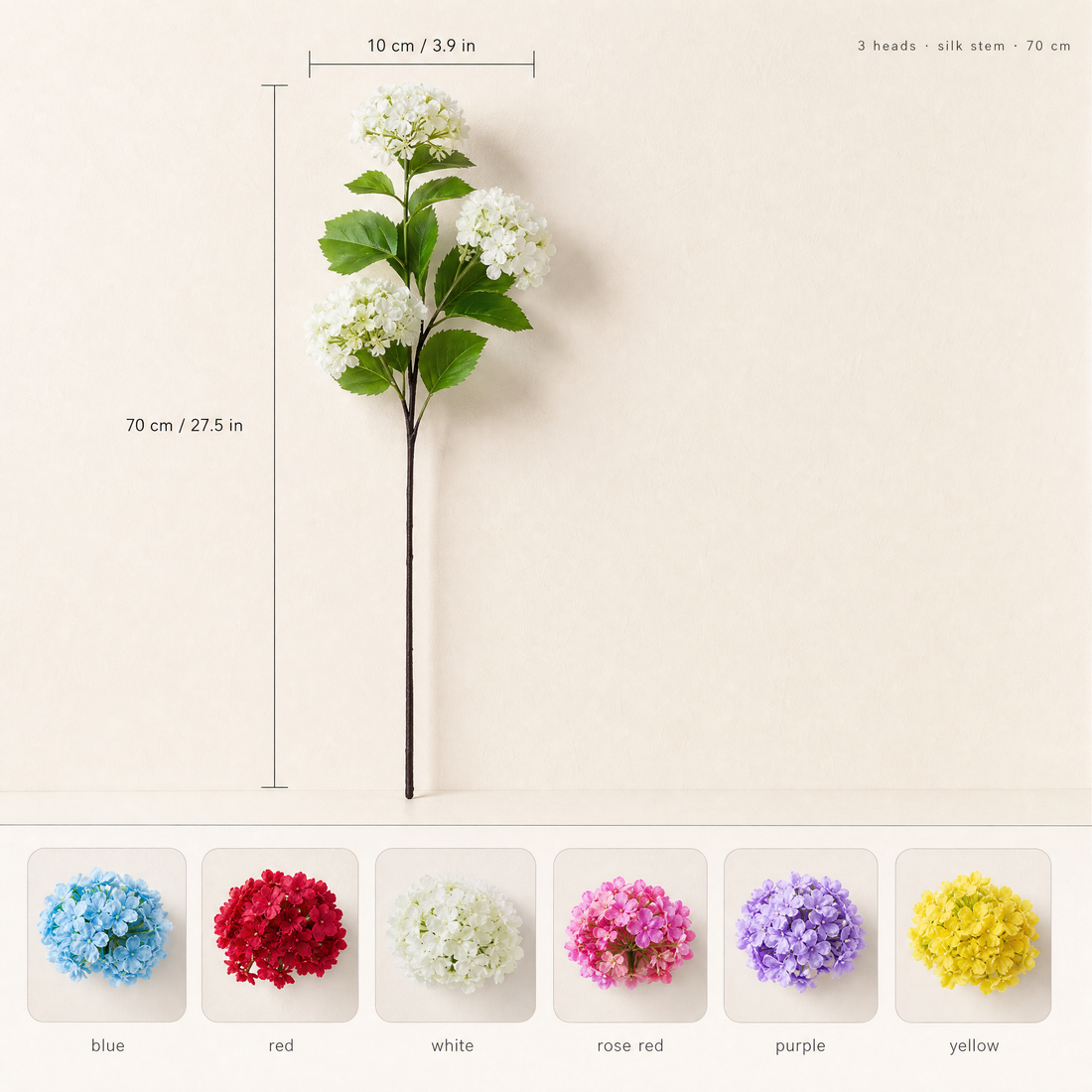 Artificial Hydrangea Stem – Silk -Head Spray for Wedding Table and Home Decor