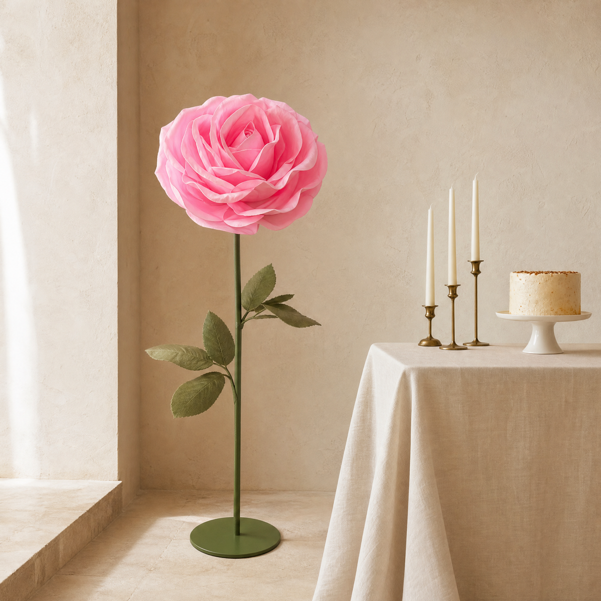 Giant Foam Rose Floor Stand – Wedding Backdrop Decor, Event Stage Prop, 140cm 170cm