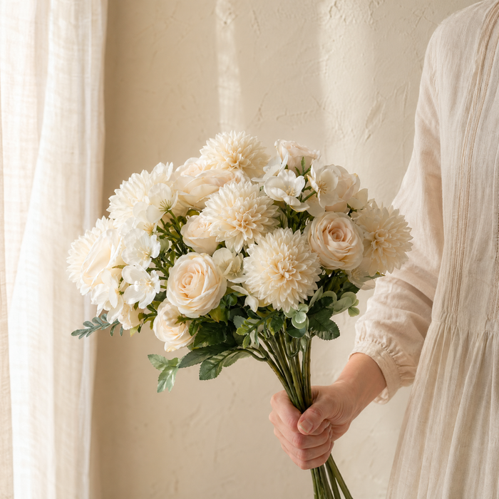 Artificial Rose Chrysanthemum Stems – Silk Faux Bouquet for Wedding Table Home Decor