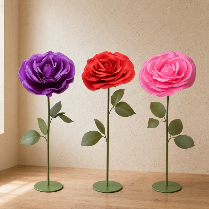 Giant Foam Rose Floor Stand – Wedding Backdrop Decor, Event Stage Prop, 140cm 170cm