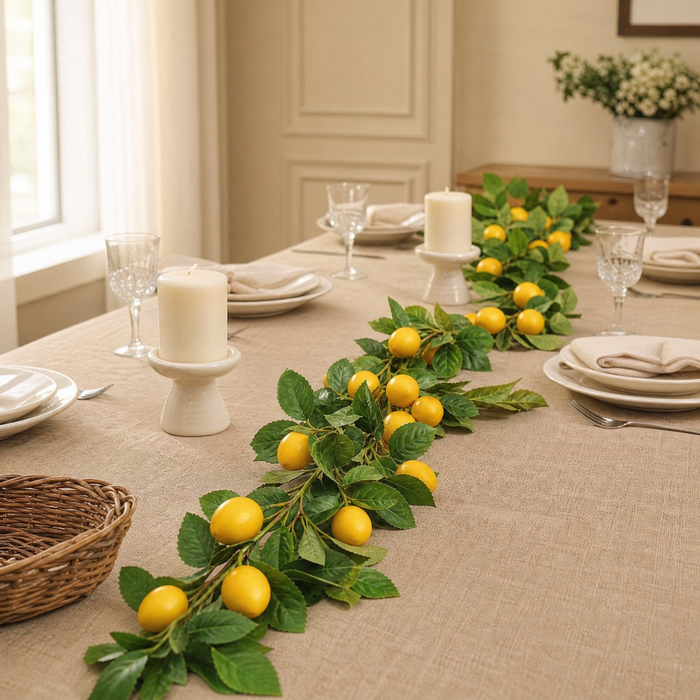 Faux Lemon Garland – Artificial Fruit Vine for Table, Door and Wall Decor