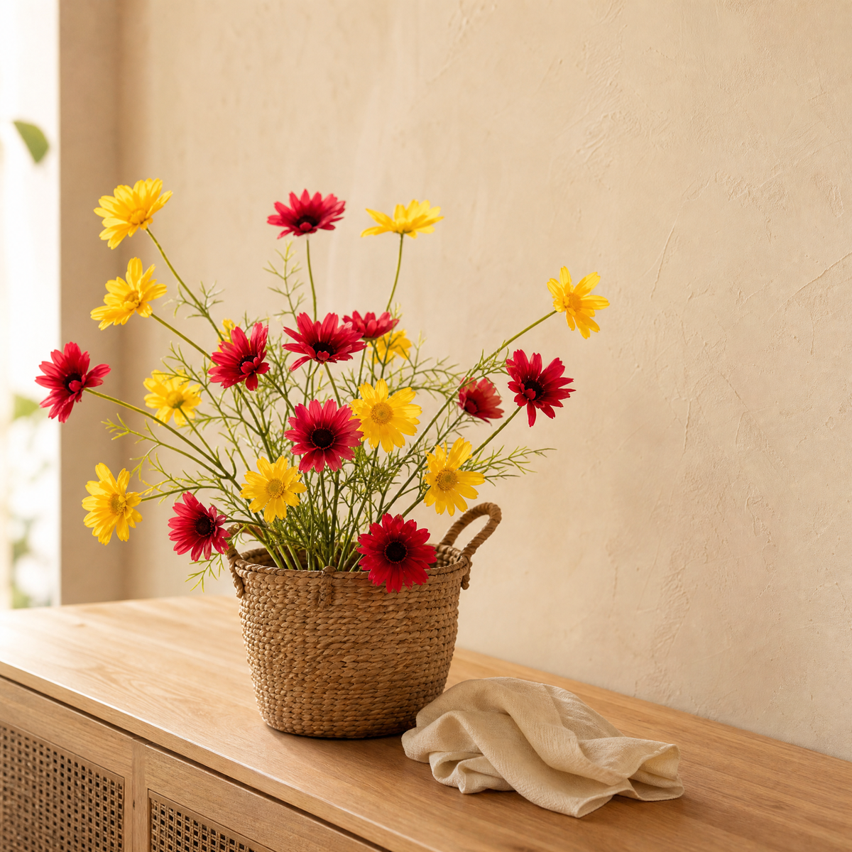 Silk Daisy Stem Faux Flower – 5 Head Cosmos Branch for Home Decor and Bouquets