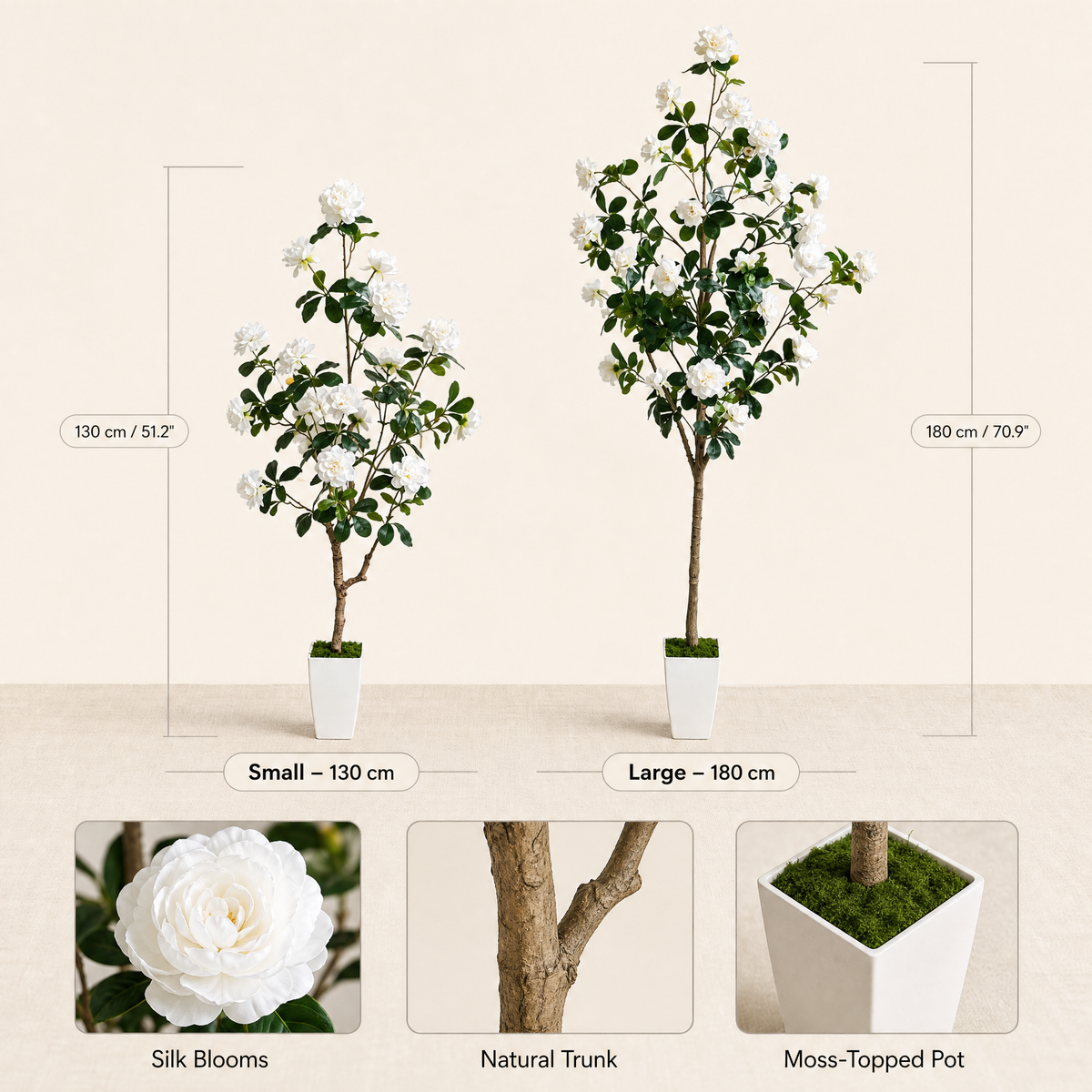 Artificial Peony Tree with Pot – White Faux Flower Tree Indoor Living Room Decor