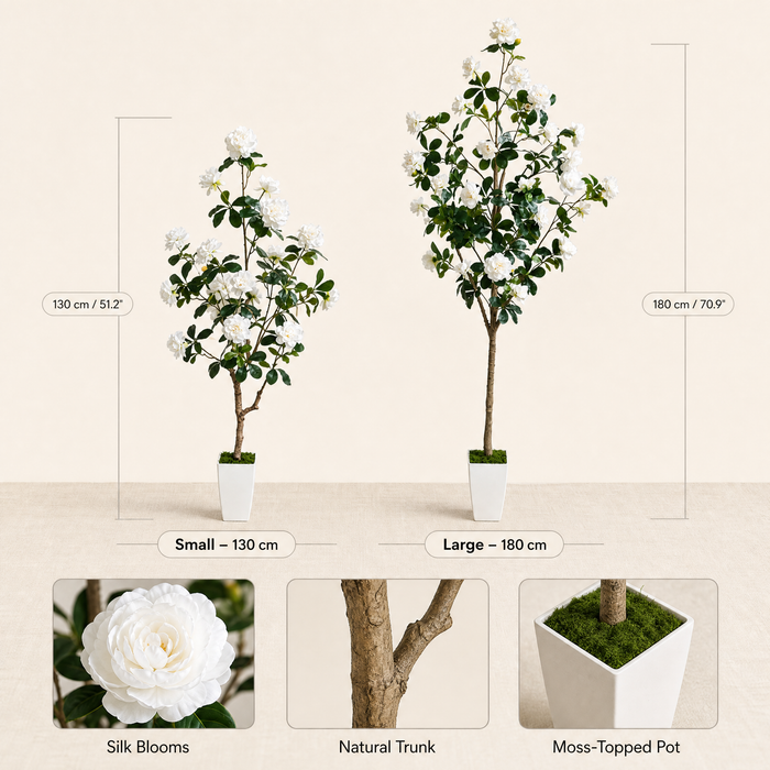 Artificial Peony Tree with Pot – White Faux Flower Tree Indoor Living Room Decor