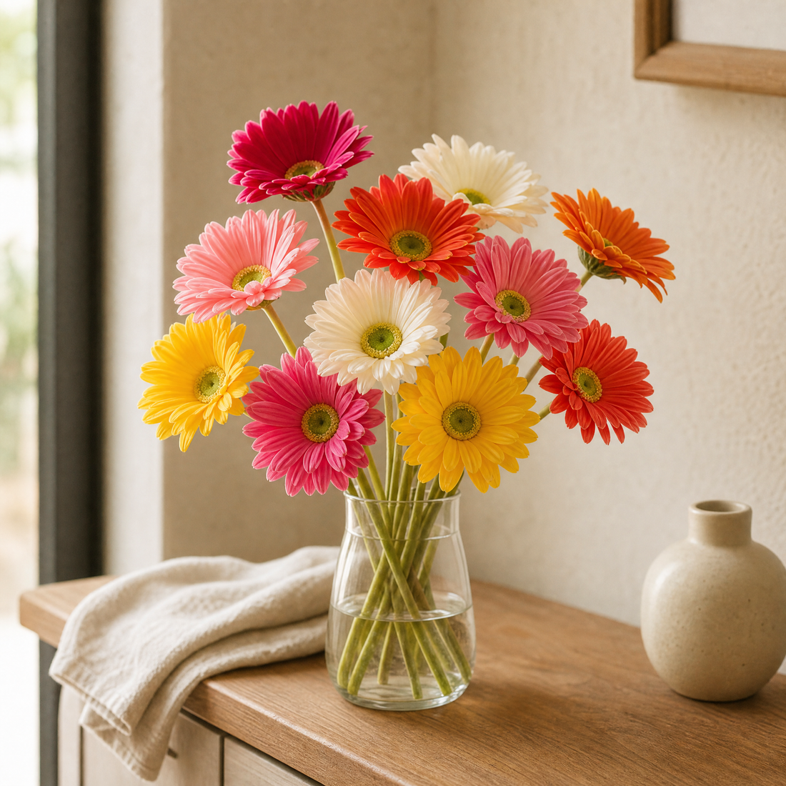 Artificial Gerbera Daisy Stems  – Faux PU Flowers for Wedding Home Office Decor