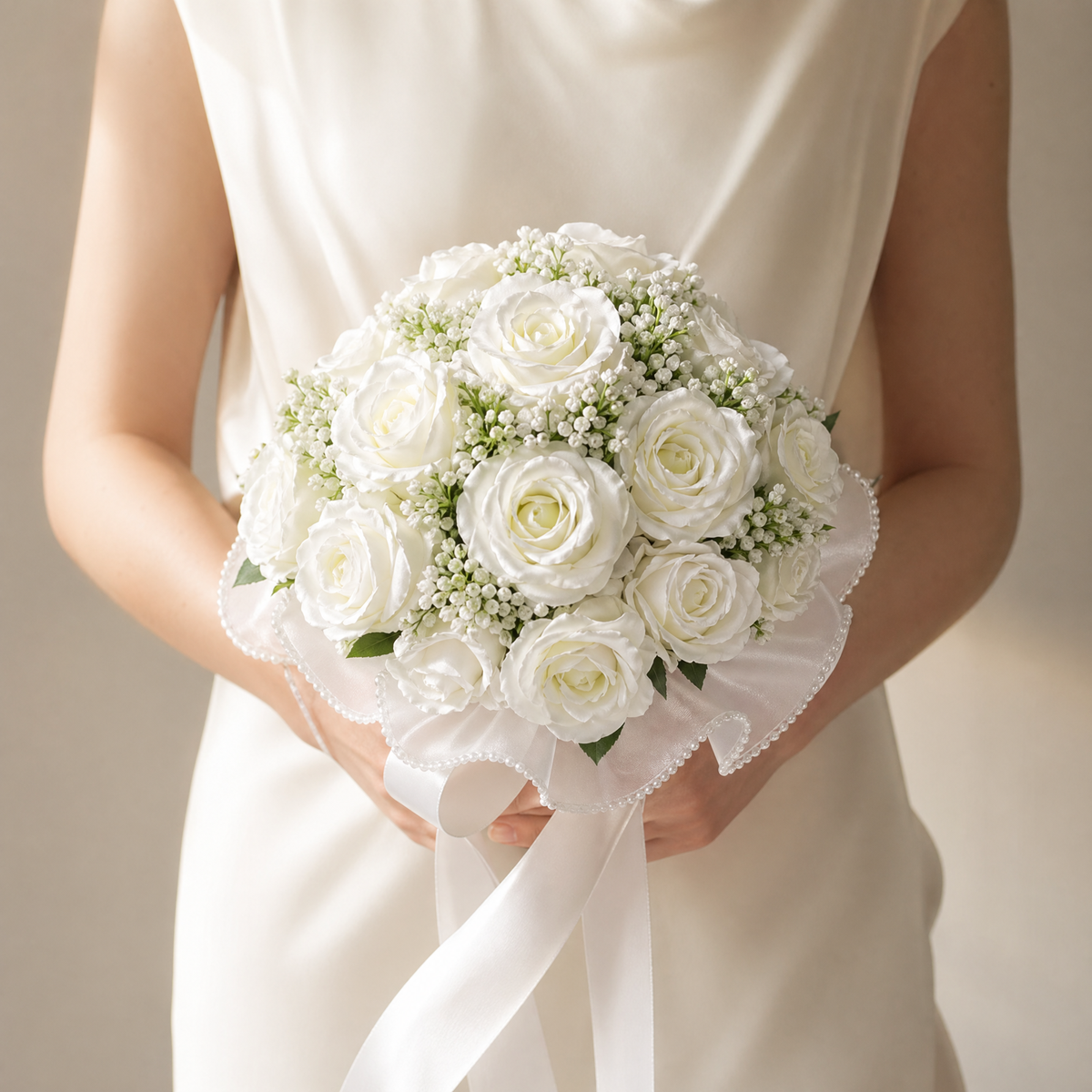Silk Rose Bridal Bouquet – Faux Peony Dahlia Wedding Flowers, Photo Prop, Home Decor