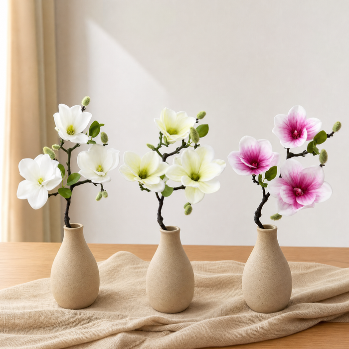 Faux Magnolia Stem – Realistic Single Branch, Home Decor Floral Arrangement