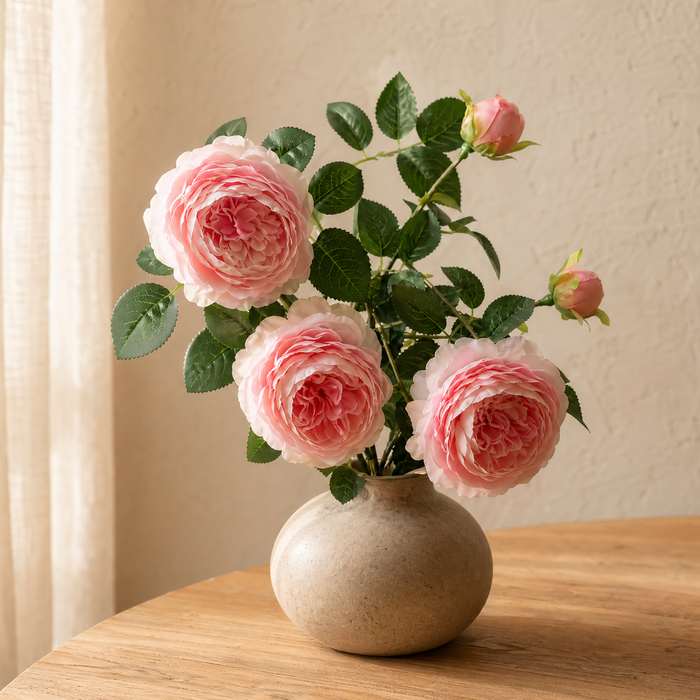 Artificial Peony Bouquet Branch – 3 Bloom Faux Flowers for Wedding Home Garden Decor