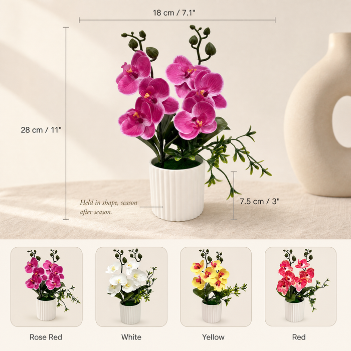Artificial Orchid Pot Plant – Silk 6 Bloom Butterfly Bonsai, Home and Desk Decoration