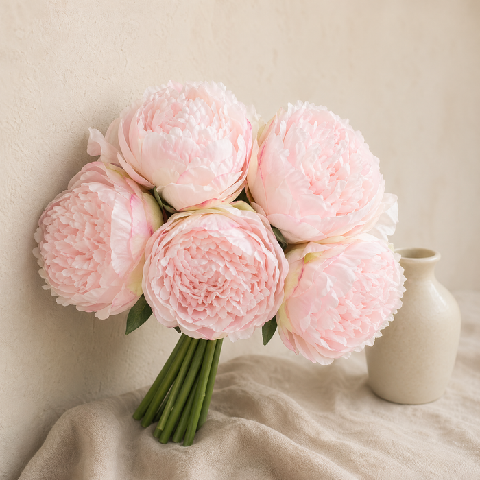 Artificial Peony Bouquet 5 Stems – Silk Faux Flowers Wedding Bridal Home Decor