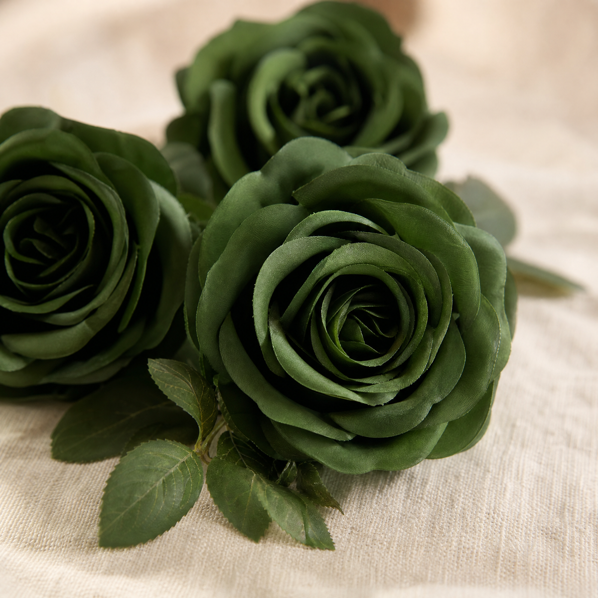 Dark Green Silk Rose Bouquet – 9 Heads Faux Roses for Wedding and Home Decor
