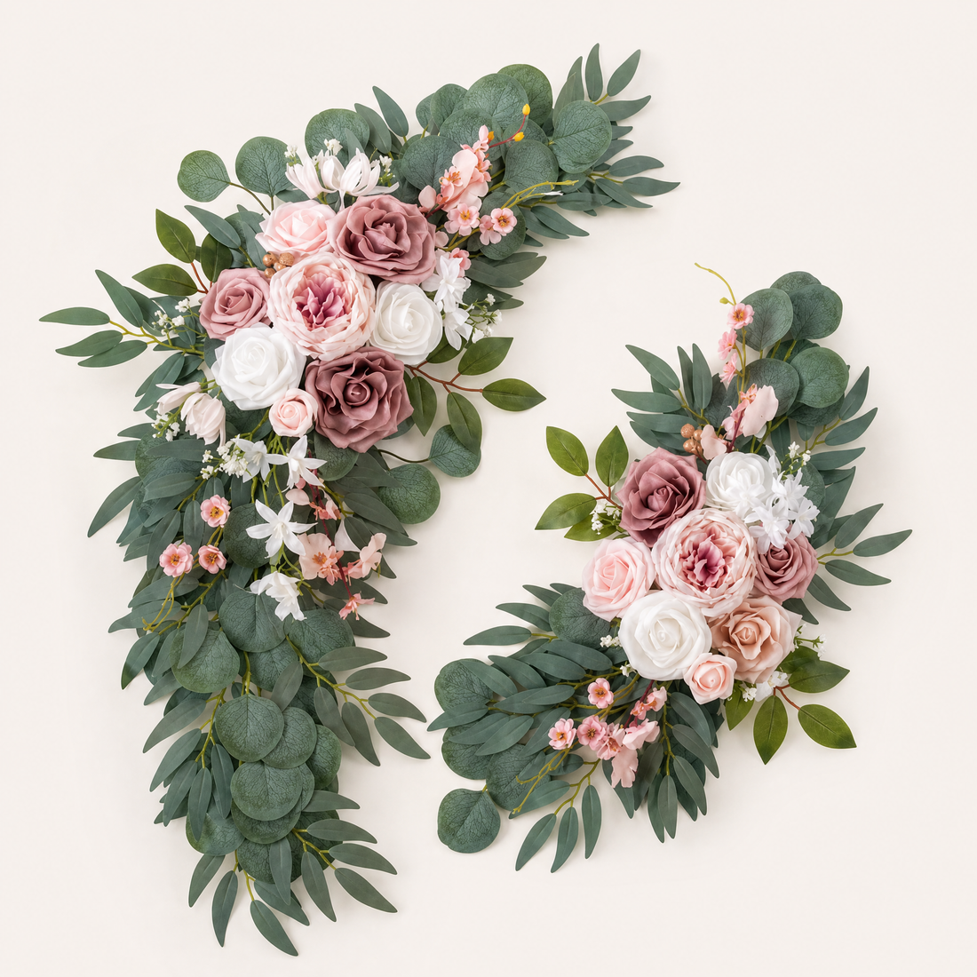 Faux Rose Arch Swag Set – Dusty Pink Silk Flowers Wedding Arch Decor Eucalyptus