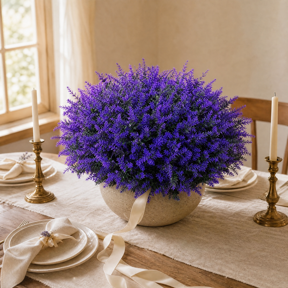Artificial Lavender Bushes 12/24 Bundles – Faux Purple Flowers UV Safe Outdoor Use
