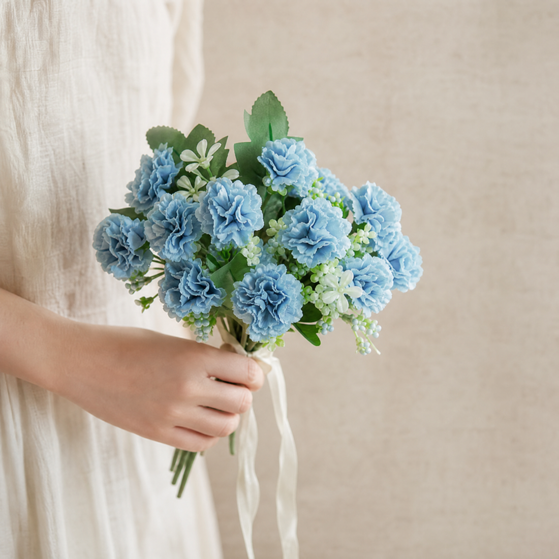 Faux Carnation Bouquet – 15 Heads Silk Stems Home Decor Wedding Table Arrangement