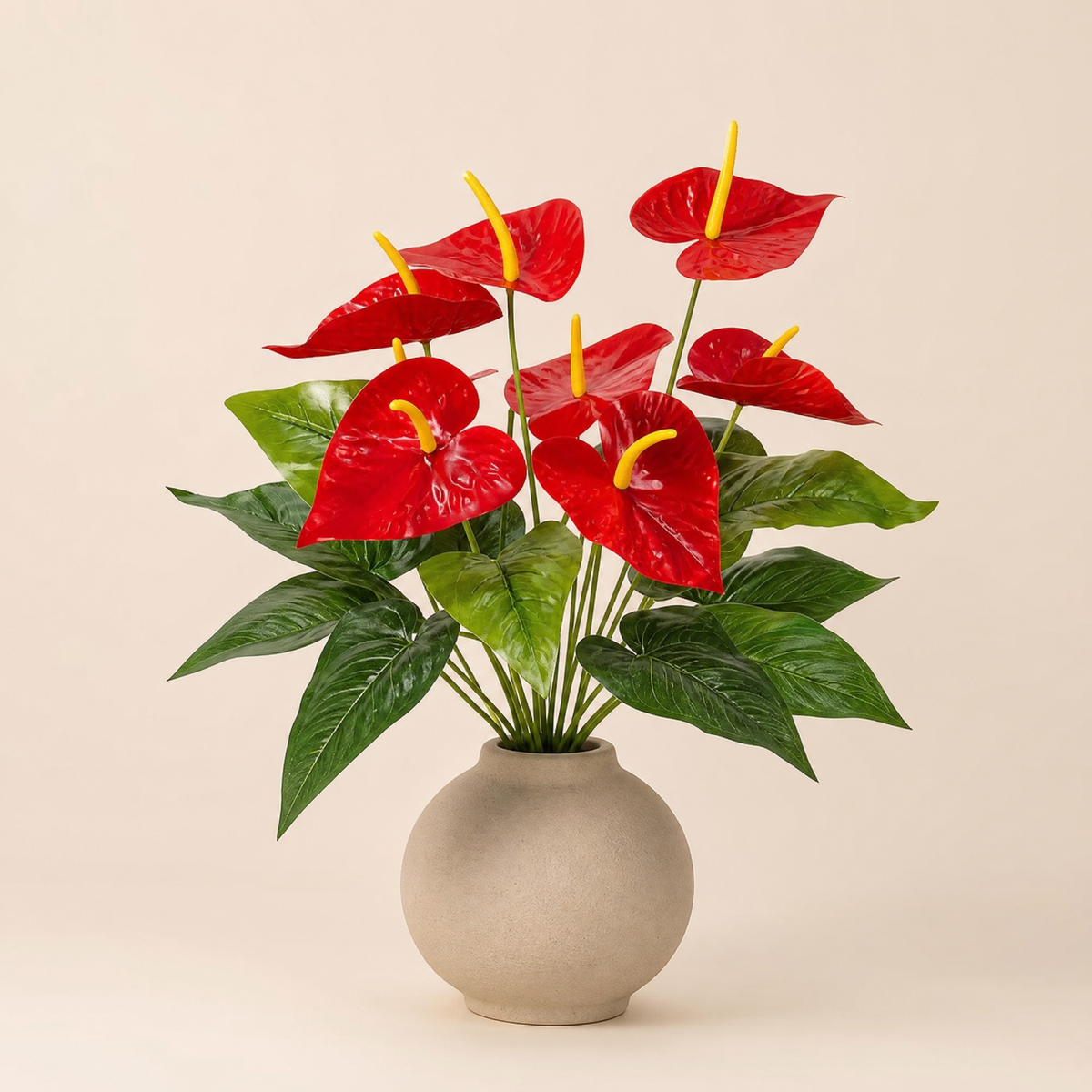 Artificial Anthurium Plant – 18 Head Faux Flamingo Flower Red Indoor Home Decor